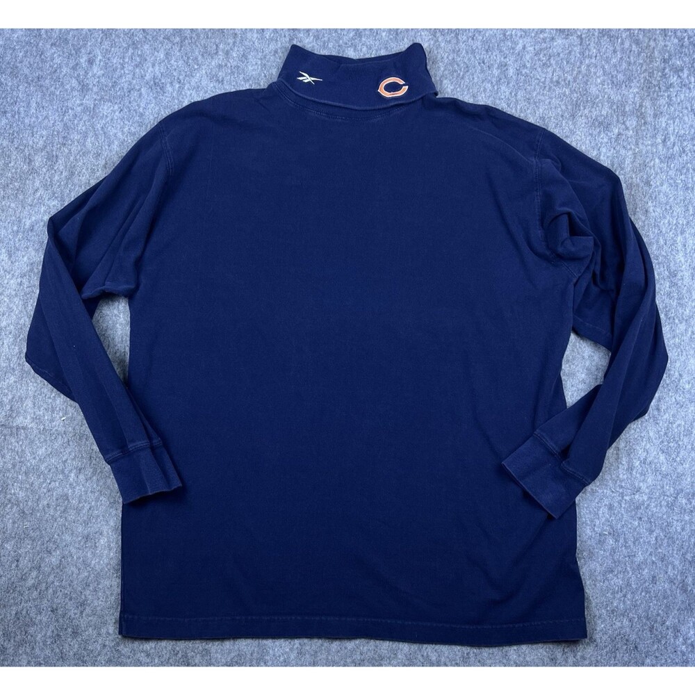 Vtg Reebok Chicago Bears Men's Turtleneck Long Sleeve Shirt Navy Blue Size Large